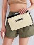 Letter Embroidery Straw Bag With Wristlet