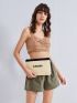 Letter Embroidery Straw Bag With Wristlet