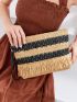 Colorblock Fringe Decor Striped Straw Clutch Bag