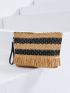 Colorblock Fringe Decor Striped Straw Clutch Bag