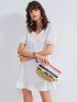 Pom Pom Decor Colorblock Striped Straw Clutch Bag