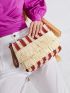 Colorblock Fringe Decor Striped Straw Clutch Bag