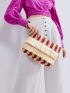 Colorblock Fringe Decor Striped Straw Clutch Bag
