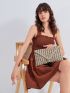 Faux Pearl & Tassel Decor Striped Straw Clutch Bag
