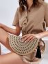 Tassel Decor Striped Straw Clutch Bag