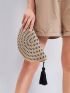Tassel Decor Striped Straw Clutch Bag