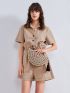 Tassel Decor Striped Straw Clutch Bag