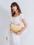 Fringe Decor Striped Straw Clutch Bag