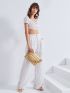 Fringe Decor Striped Straw Clutch Bag