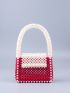 Two Tone Beaded Detail Square Bag