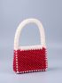 Two Tone Beaded Detail Square Bag