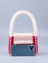 Two Tone Beaded Detail Square Bag