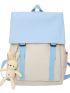Colorblock Flap Backpack With Doll