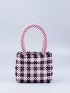 Colorblock Allover Beaded Decor Square Bag