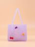 Fruit Graphic Allover Beaded Decor Square Bag
