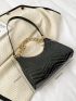 Chain Decor Quilted Pattern Baguette Bag