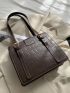 Button Decor Crocodile Embossed Square Bag
