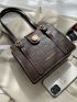 Button Decor Crocodile Embossed Square Bag