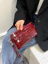 Crocodile Embossed Square Bag With Wristlet