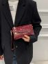 Crocodile Embossed Square Bag With Wristlet