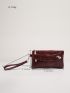 Crocodile Embossed Square Bag With Wristlet