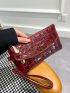 Crocodile Embossed Square Bag With Wristlet