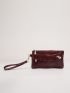 Crocodile Embossed Square Bag With Wristlet
