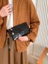 Crocodile Embossed Square Bag With Wristlet
