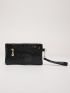Crocodile Embossed Square Bag With Wristlet
