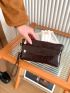 Crocodile Embossed Square Bag With Wristlet