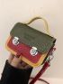 Colorblock Crocodile Embossed Push Lock Square Bag