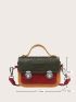 Colorblock Crocodile Embossed Push Lock Square Bag