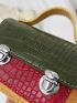 Colorblock Crocodile Embossed Push Lock Square Bag