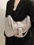 Pebble Embossed Buckle Decor Baguette Bag