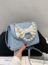Faux Pearl & Bow Decor Flap Square Bag