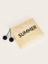 Letter Graphic Pom Pom Decor Straw Bag
