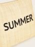 Letter Graphic Pom Pom Decor Straw Bag