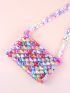 Allover Heart Design Beaded Decor Square Bag
