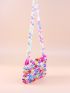 Allover Heart Design Beaded Decor Square Bag