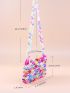 Allover Heart Design Beaded Decor Square Bag