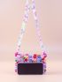 Allover Heart Design Beaded Decor Square Bag