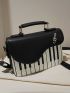 Mini Piano Print Music Note Embroidered Square Bag
