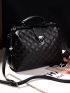 Quilted Push Lock Satchel Bag