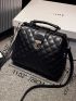 Quilted Push Lock Satchel Bag
