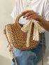 Mini Minimalist Twilly Scarf Decor Straw Bag