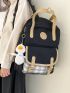 Plaid Print Patch Detail Flap Backpack With Bag Charm