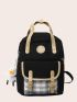 Plaid Print Patch Detail Flap Backpack With Bag Charm