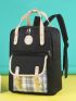 Plaid Print Patch Detail Flap Backpack With Bag Charm