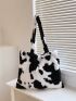 Cow Print Fluffy Shoulder Tote Bag