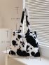 Cow Print Fluffy Shoulder Tote Bag